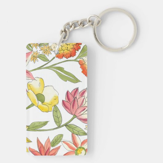 Floral tuinontwerp met witte achtergrond sleutelhanger (achterkant)