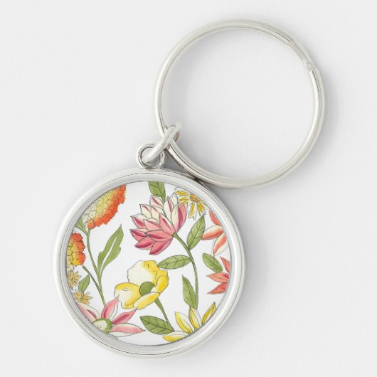 Floral tuinontwerp met witte achtergrond sleutelhanger (Voorkant)