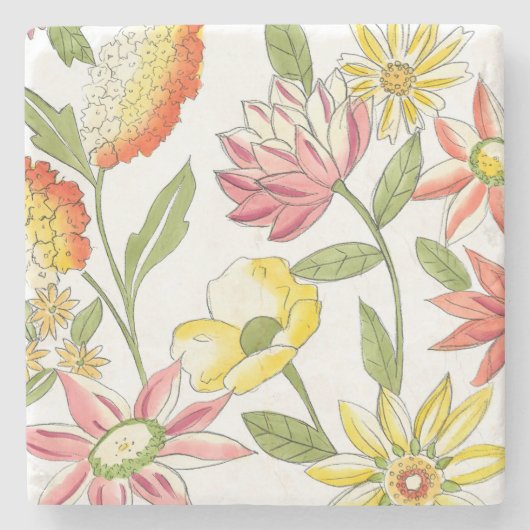 Floral tuinontwerp met witte achtergrond stenen onderzetter (Voorkant)