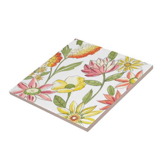 Floral tuinontwerp met witte achtergrond tegeltje (Zijkant)