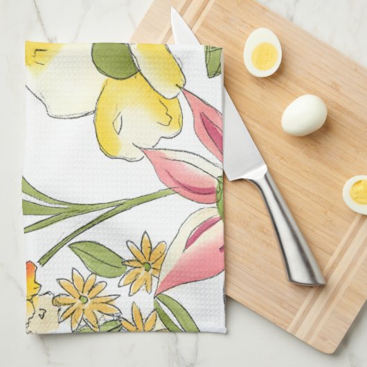Floral tuinontwerp met witte achtergrond theedoek (Quarter Fold)