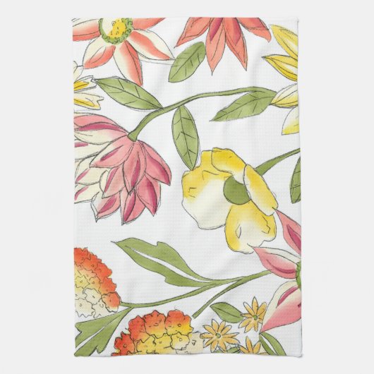 Floral tuinontwerp met witte achtergrond theedoek (Verticaal)