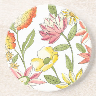 Floral tuinontwerp met witte achtergrond zandsteen onderzetter