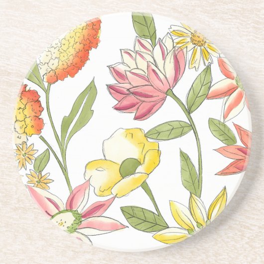 Floral tuinontwerp met witte achtergrond zandsteen onderzetter (Voorkant)