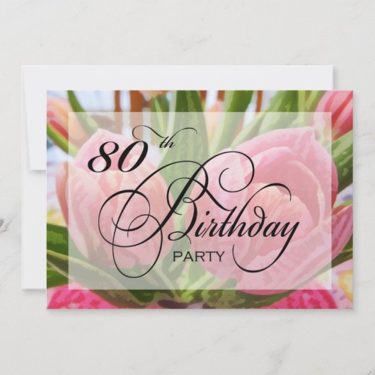 Floral Tulip 80th Birthday Party Invitation Kaart (Voorkant)
