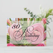 Floral Tulip 80th Birthday Party Invitation Kaart (Staand voorkant)