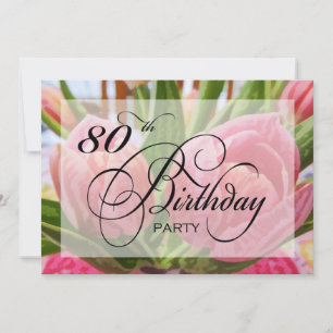 Floral Tulip 80th Birthday Party Invitation Kaart
