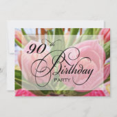 Floral Tulip 90th Birthday Party Invitation Kaart (Voorkant)