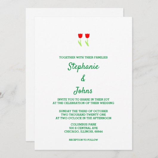 Floral Tulip Flower Red White Cute Wedding Kaart (Voorkant / Achterkant)