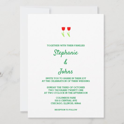Floral Tulip Flower Red White Cute Wedding Kaart (Voorkant)