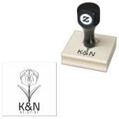 Floral Tulip Line Art Initiaal Logo Wedding Rubberstempel (Gestempeld)