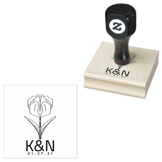 Floral Tulip Line Art Initiaal Logo Wedding Rubberstempel (Gestempeld)