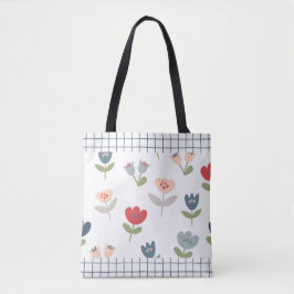 Floral Tulips Abstract Trim Farmhouse Pattern Tote Bag
