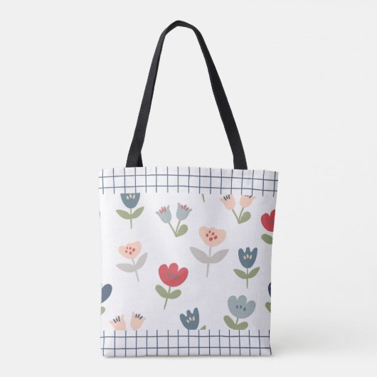Floral Tulips Abstract Trim Farmhouse Pattern Tote Bag (Achterkant)