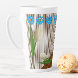 Floral Tulips Stripe Latte Mok