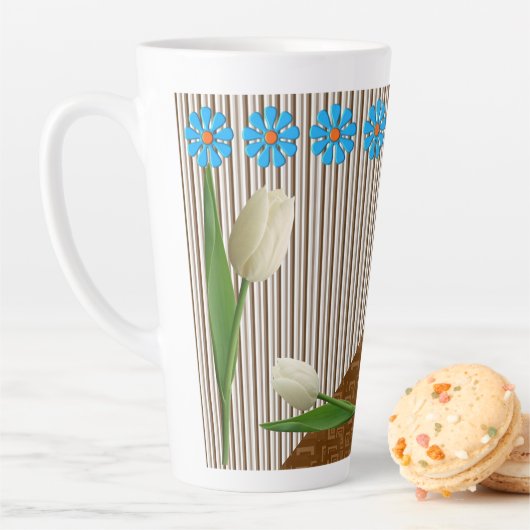 Floral Tulips Stripe Latte Mok (In situ)