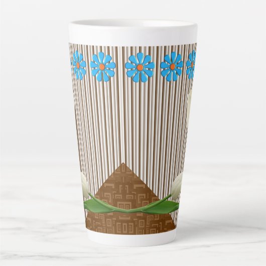 Floral Tulips Stripe Latte Mok (Voorkant)
