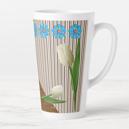 Floral Tulips Stripe Latte Mok (Rechts)