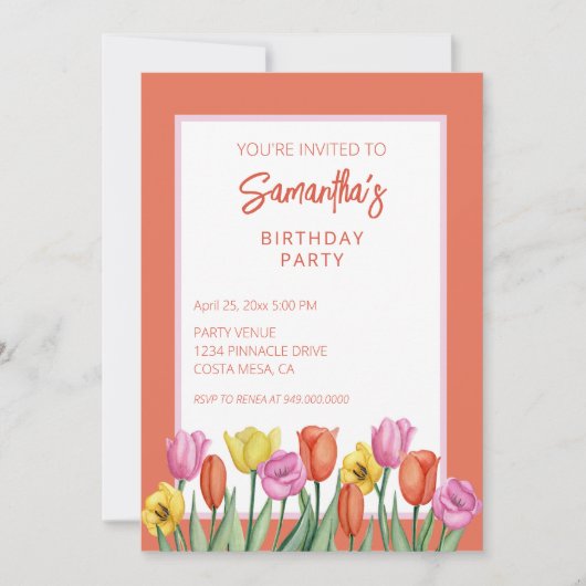 Floral Tulpen Verjaardagsfeest Kaart (Voorkant)