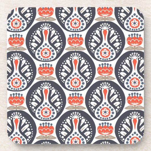 Floral Turkey Folk Art Pattern Bier Onderzetter (Voorkant)