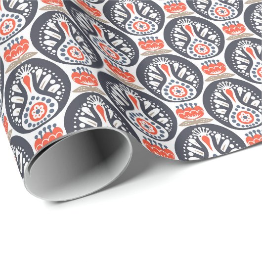 Floral Turkey Folk Art Pattern Cadeaupapier (Rol Hoek)