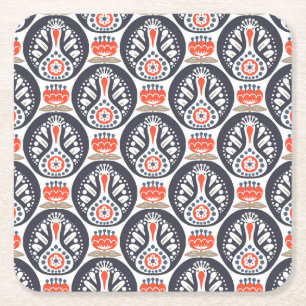 Floral Turkey Folk Art Pattern Kartonnen Onderzetters