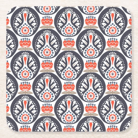 Floral Turkey Folk Art Pattern Kartonnen Onderzetters (Voorkant)