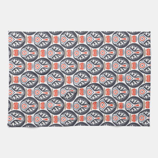 Floral Turkey Folk Art Pattern Theedoek (Horizontaal)