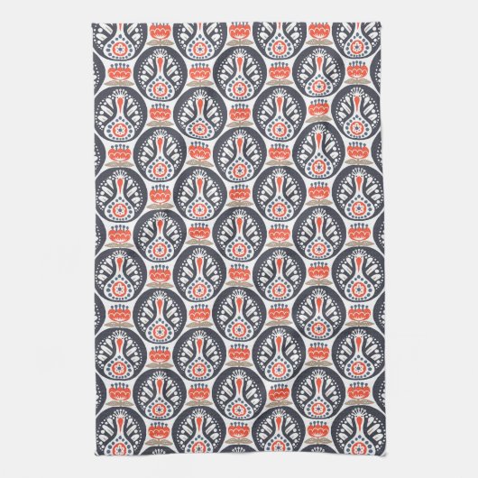 Floral Turkey Folk Art Pattern Theedoek (Verticaal)