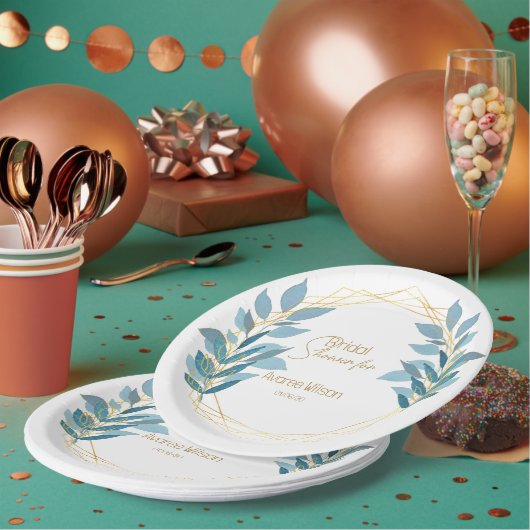 Floral Turquoise Blue en Gold Papieren Bordje (Multi)