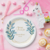 Floral Turquoise Blue en Gold Papieren Bordje (Feest)