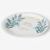 Floral Turquoise Blue en Gold Papieren Bordje (Gekanteld)