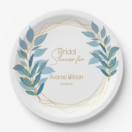 Floral Turquoise Blue en Gold Papieren Bordje (Voorkant)