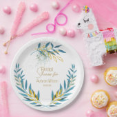 Floral Turquoise Blue en Gold Papieren Bordje (Feest)