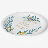 Floral Turquoise Blue en Gold Papieren Bordje (Gekanteld)