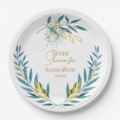 Floral Turquoise Blue en Gold Papieren Bordje (Voorkant)