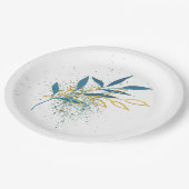 Floral Turquoise Blue en Gold Papieren Bordje (Gekanteld)