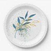 Floral Turquoise Blue en Gold Papieren Bordje (Voorkant)