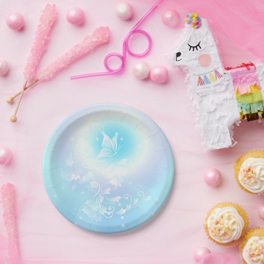 Floral Turquoise  Butterfly Papieren Bordje (Feest)