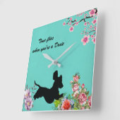 Floral Turquoise Dachshund Silhouette Wall Clock Vierkante Klok (Hoek)