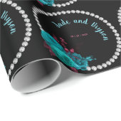 Floral Turquoise en Mauve Elegant Rhinestone Cadeaupapier (Rol Hoek)