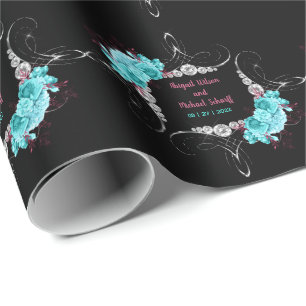 Floral Turquoise en Mauve Elegant Rhinestone Cadeaupapier