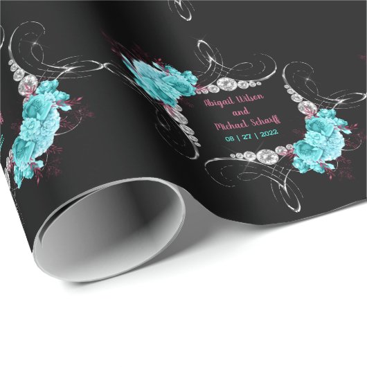 Floral Turquoise en Mauve Elegant Rhinestone Cadeaupapier (Rol Hoek)