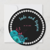 Floral Turquoise en Mauve Elegant Rhinestone Feestdagenkaart (Voorkant)