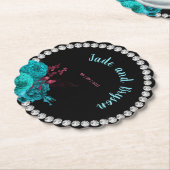 Floral Turquoise en Mauve Elegant Rhinestone Kartonnen Onderzetters (Gekanteld)