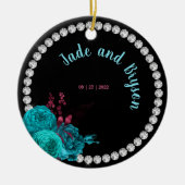 Floral Turquoise en Mauve Elegant Rhinestone Keramisch Ornament (Voorkant)