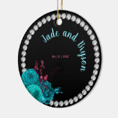 Floral Turquoise en Mauve Elegant Rhinestone Keramisch Ornament (Links)