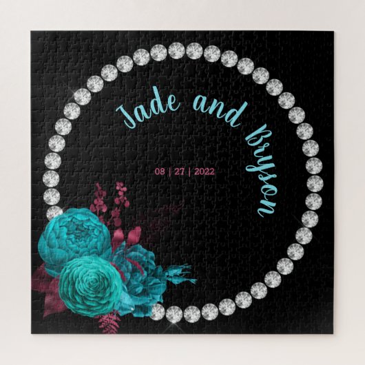 Floral Turquoise en Mauve Elegant Rhinestone Legpuzzel (Verticaal)