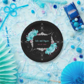Floral Turquoise en Mauve Elegant Rhinestone Papieren Bordje (Feest)
