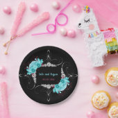 Floral Turquoise en Mauve Elegant Rhinestone Papieren Bordje (Feest)